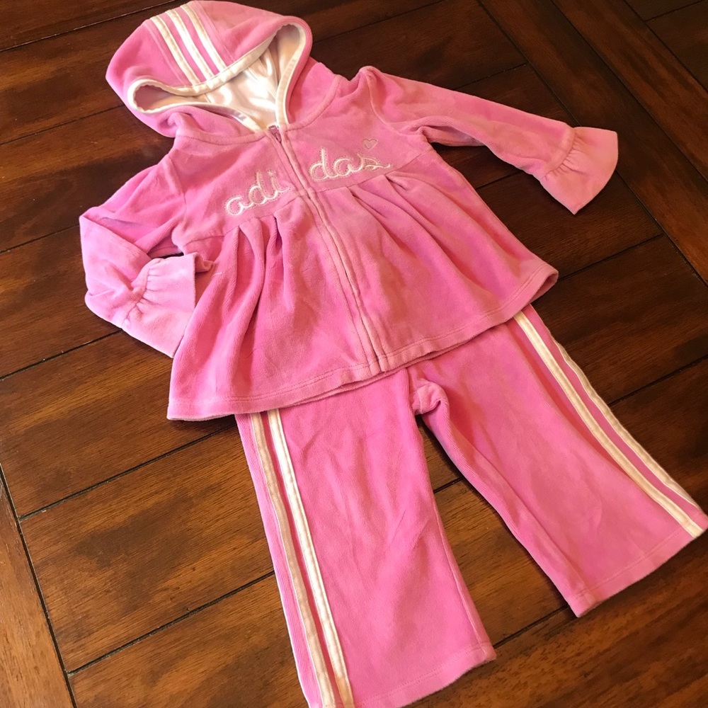 Girls Velour Adidas Track Jacket and Pants Set